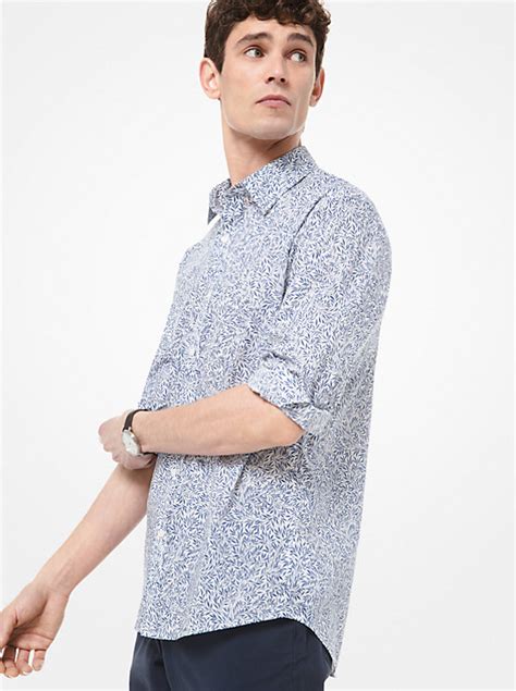 slim-fit botanical-print cotton shirt michael kors|Michael Kors.